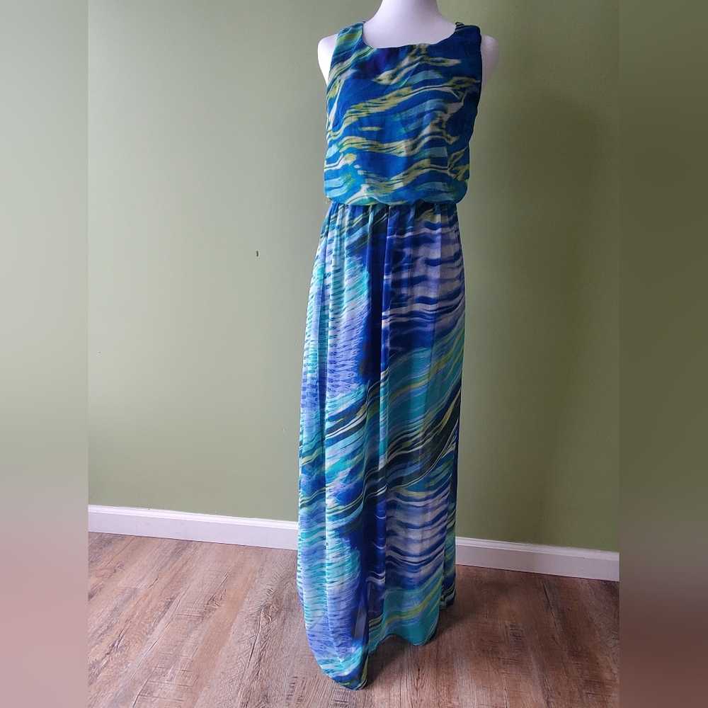 Bisou Bisou Blue Maxi Colorful Dress